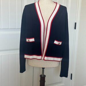 Black and White Women's Sweater with Red Accents